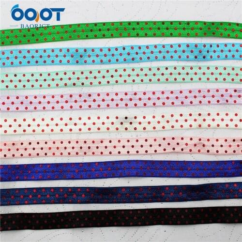 16mm,10 yards Hot gold Red Dots Elastic Foldover Elastics Stretch Hair Ties Headbands for Baby Girls Hair Bow,E-20514-1028