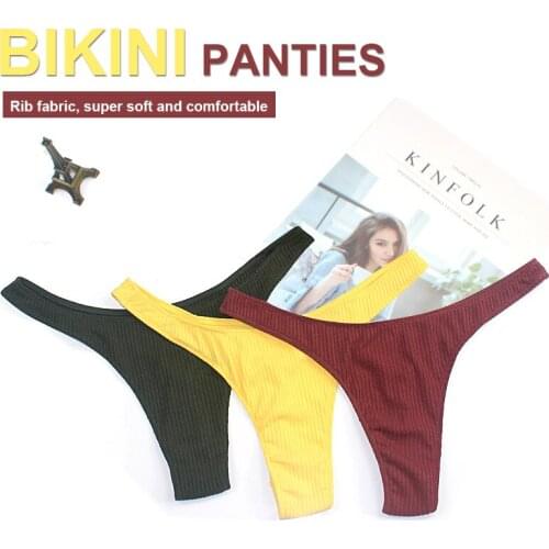 2020 Sexy Cotton Bikini Panties Women Underwear Brazilian Bottom Women Tanga G-string Briefs Rib Thong Bikini Panties Underwear