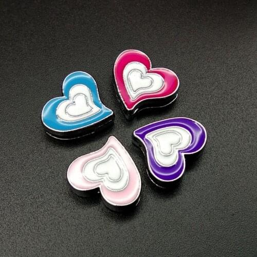 50PCS 8mm Enamel Double Heart Slide Charms Slide Beads DIY Accessories For 8mm Bracelets For Wristbands Straps Pet Name Collar