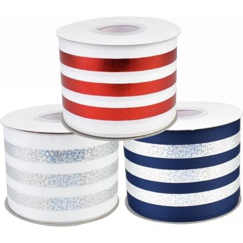 50yards 75mm hologram silver foil stripes red foil streak Grosgrain Ribbon For DIY Accessories Welcome Custom printed