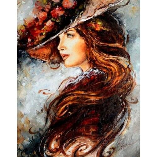 5D DIY Diamond Painting Full Square/Round Drill "Hat Woman" 3D Rhinestone Embroidery Cross Stitch Gift Home Decor Gift
