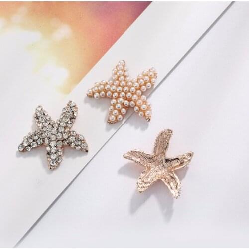 Free shipping 10PCS 28mm metal pearl rhinestone crystal starfish buttons embellishment flat back rose gold platingBTN-5716