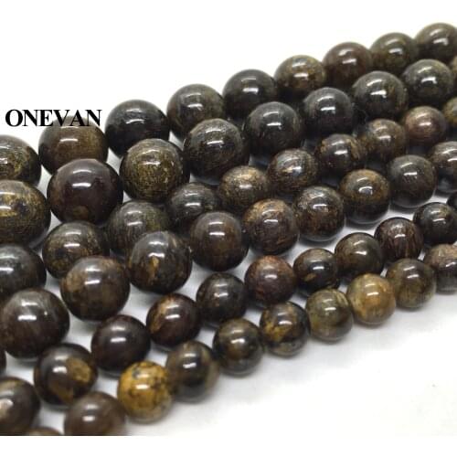 ONEVAN Natural Bronzite Beads Smooth Round Stone Bracelet Necklace Jewelry Making Diy Accessories Gift Design