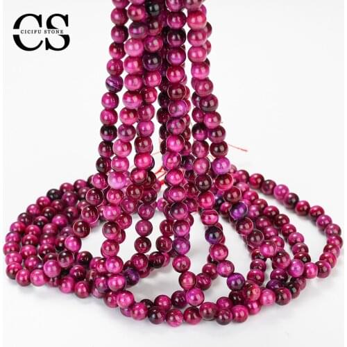 Tiger Eye Beads Purple Pink Round Stone Beads Natural Smooth Loose Beads for Jewelry Making Bracelet DIY Accessories 4/6/8/10 MM