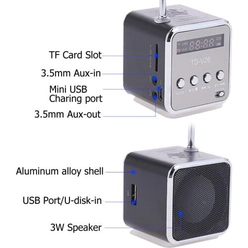 TD-V26 Mini Radio Digital Portable Speakers FM Radio with Receiver Support TF Card USB Flash Disk 3.5mm AUX