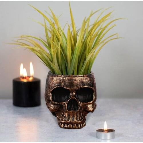 Skull Planter Pots Gothic Resin Plant Grass Flowerpots Container Indoor Skull-Shaped Potted Craft Storage Home Decor Ornaments