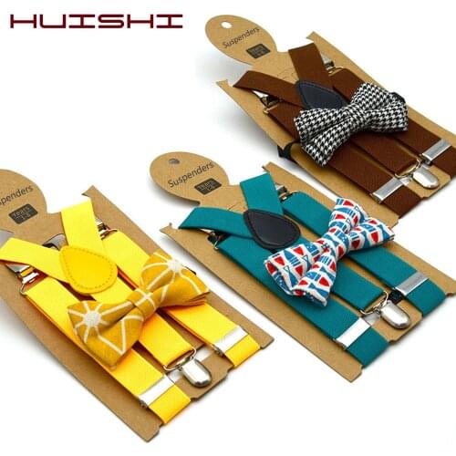 Baby Kids British Style Suspenders and Bow Tie Set Boys Braces Bowties Girls Tirantes Popular Three Clip Suspenders Elasticity
