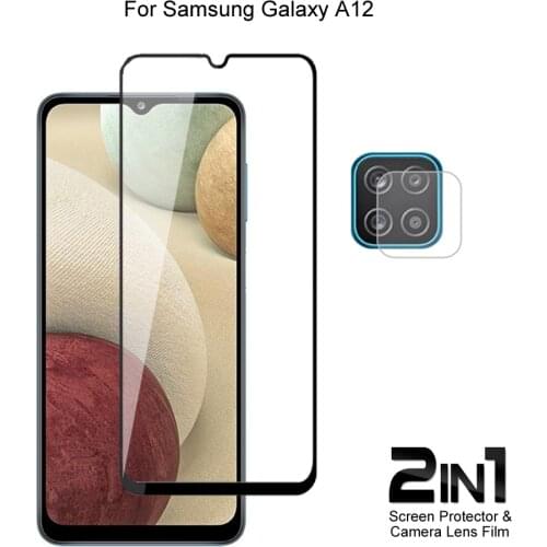 For Samsung Galaxy A12 Front Screen Protector Protective Tempered Glass & Camera Lens Film
