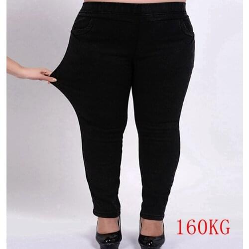 Winter womens new plus size plus velvet thick jeans 6XL-9XL fashion high waist pocket stretch pants trousers