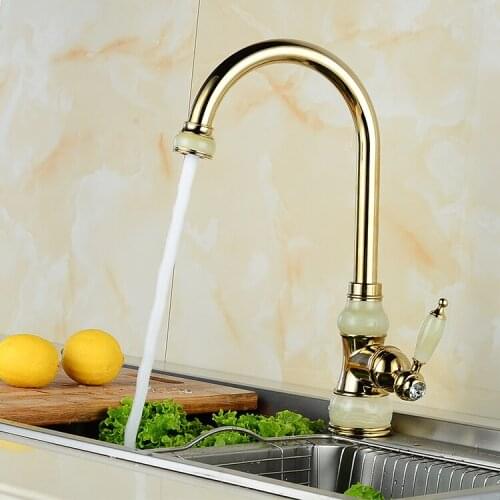 European natural jade and gold kitchen faucet hot and cold vegetables basin rotating taps all copper antique basin faucet