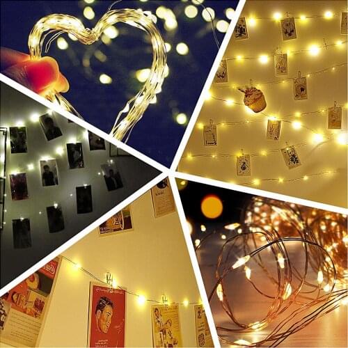 Fairy Lights USB Battery Operated 30 50 100LED Copper Wire Photo String Lights for Hanging Pictures Home Dorm Bedroom Party Xmas