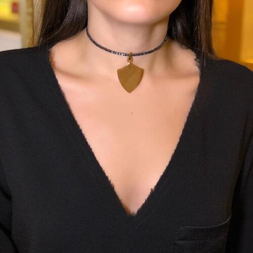GULCE DERELI, ARMOR SYMBOL, CHARM NECKLACE, CHOKER NECKLACE, HEMATITE NECKLACE, GIFT BOX, GOLD/SILVER PLATED