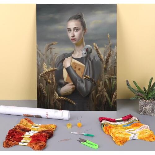 Woman Girl Printed Canvas 11CT Cross Stitch Complete Kit DIY Embroidery DMC Threads Painting Needlework Craft Wholesale
