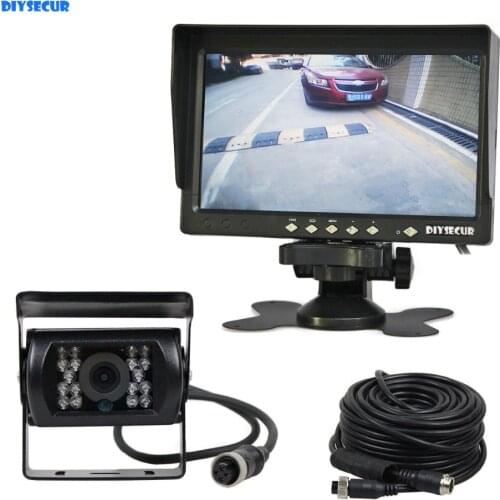 DIYSECUR AHD 7" LCD Backup Monitor Rear View Monitor Waterproof Night Vision 960P AHD Rear View Camera for Bus Houseboat Truck