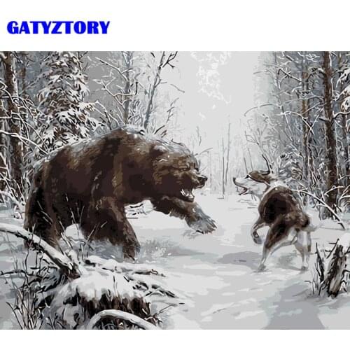 Frameless Picture Snow Wrestle Animals Diy Digital Painting By Numbers Modern Wall Art Canvas Painting For Living Room 40x50cm