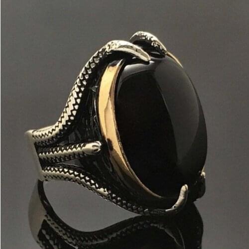 Creative Design Inlaid Black Zircon Eagle Claw Rings Domineering Trend Mens Party Jewelry