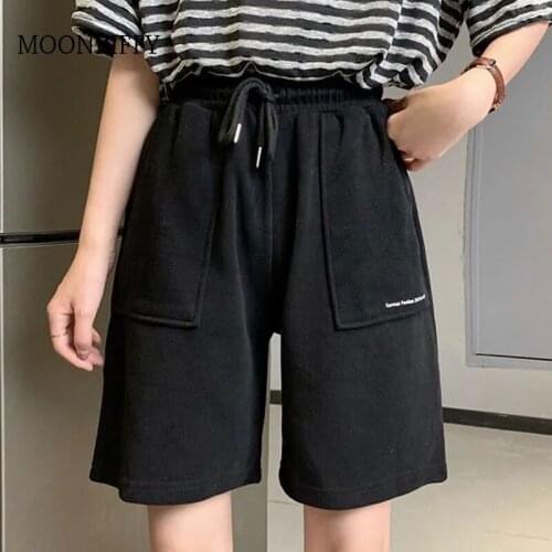 Summer High Waist Wide Leg Short Pants Women Knee Length Shorts Drawstring Womens pure cotton Loose Sports Fitness Trousers