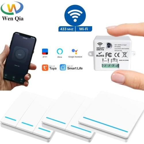 Tuya WIFI Mini Interruptor Smart Life Light Switch Module 433MHz Relay Wall Panel Wireless Voice Control Timer Google Home Alexa