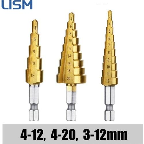 3Pcs HSS Straight Groove Step Drill Bit Set Titanium Coated Step Universal Drill Bit Set for Wood Metal Drilling Hole Power Tool