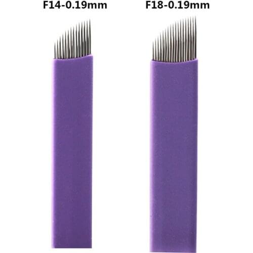 New Purple Color 100pcs 0.19mm 14 18 Pin Permanent Makeup Manual Eyebrow Tattoo Needles For 3D Embroidery Manual Tattoo Pen