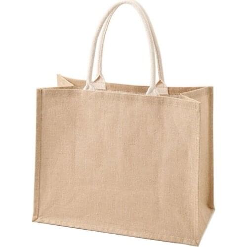 Q1QA Jute Shopping Bag Large Capacity Reusable Mobile Travel Beach Bags Portable Tote