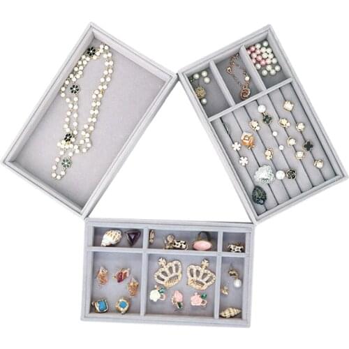 Gray Velvet Suede Ring Earrings Organizer Jewelry Display Stand Holder Rack Showcase Jewelry Storage Display Tray For Drawer