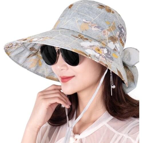 14cm Big Brim Women Sun Hat Flower Bow-Knot Mesh Breathable Long Brim Summer Cap