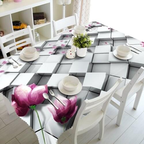 Customizable Tablecloth 3D Rose Block Pattern Washable Cloth Thicken Rectangular and Round Table Cloth for Wedding
