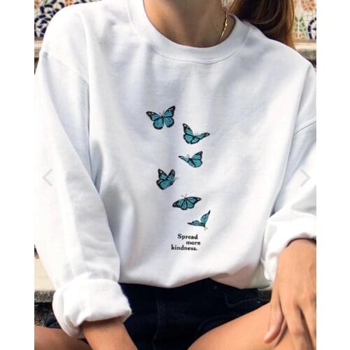 Spread More Kindness Colored Sweatshirt Beautiful Butterfly Graphic Printed Hoodies 100% Cotton Fashion Clothing art Jumper Tops