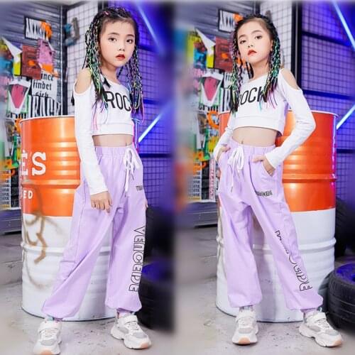 Kid Cool Hip Hop Clothing Sweatshirt Crop Top Long Sleeve Shirt Loose Streetwear Jogger Pants for Girls Dance Costume Clothes