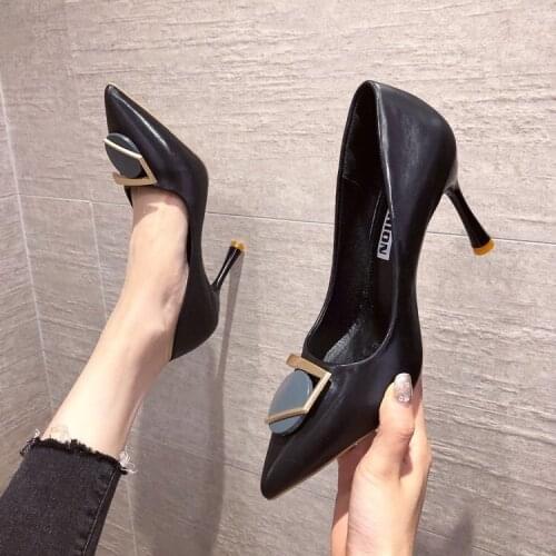 French Simple Small Fragrance Style Thin Pointed Metal Buckle Workplace Versatile Female High-heeled 2020 New Autumn Shoes