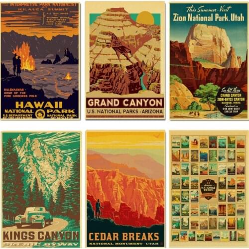 Vintage National Park Landscape Retro Posters Art Movie Painting Kraft Paper Prints Home/ Room/Bar Decor Wall Stickers