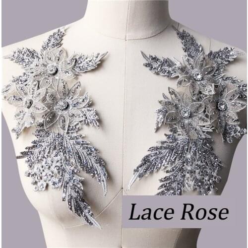 Beaded Flower Patches Embroidered Lace Applique Diy Wedding Dress Clothes Lace Fabric Patch Sewing Supplies Craft