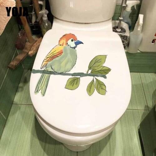 YOJA 23.4X20.2CM WC Toilet Decal Home Decor Classical Style Flower Birds And Green Leaves Wall Sticker T5-0731