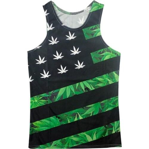 SOSHIRL Bodybuilding Mens Tank Tops 3D Print Weed Leaf Sleeveless Flag Vest Man Striped Tank Top Streetwear Dropship