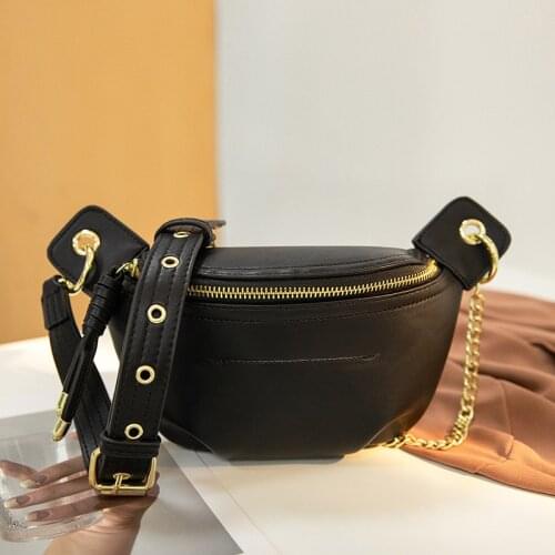 Women Waist Packs pu Leather Fanny Belt Bags Fashion chain Crossbody Bag Pouch 2021 High Quality ladies Sling bag small wallet