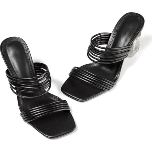 2021 New Design Crystal heel Narrow Band Female Slippers Outdoor Fashion Block Heels Sandal For Women Slides Summer women shoes