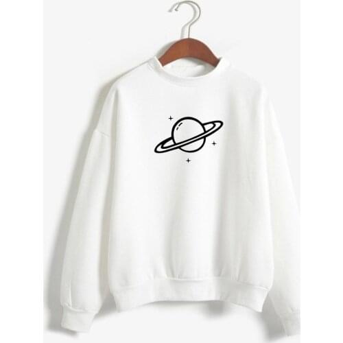 Autumn Female Pullover Women Hoodies SATURN PLANET Letters Print O-neck Sweatshirt Fashion Long Sleeve HoodedAutumn Female Pullo
