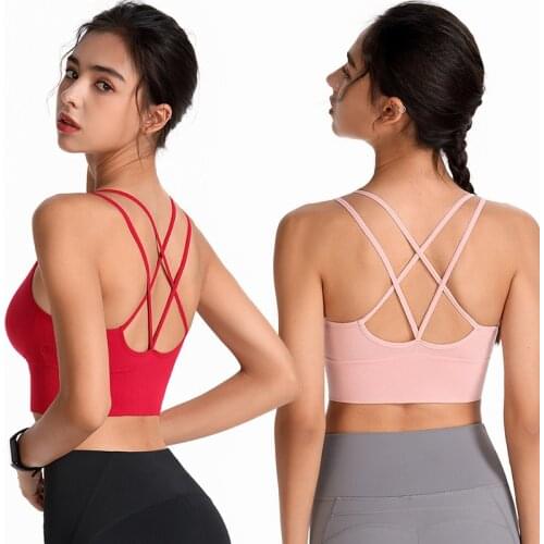 Shockproof Cross Straps Bra Running Gym Sports Bra Top Women Widen Hem Push Up Workout Fitness Yoga Crop Tops Brassiere