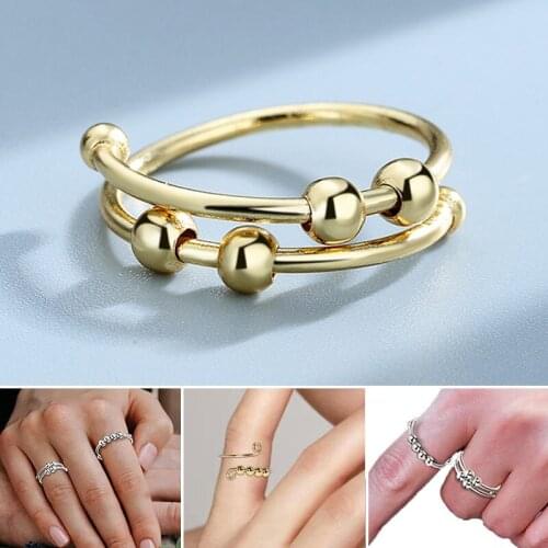 Women Fidget Beads Ring Single Coil Spiral Rotate Freely Anti Stress Anxiety Rings Girl Accessories Jewelry Gifts