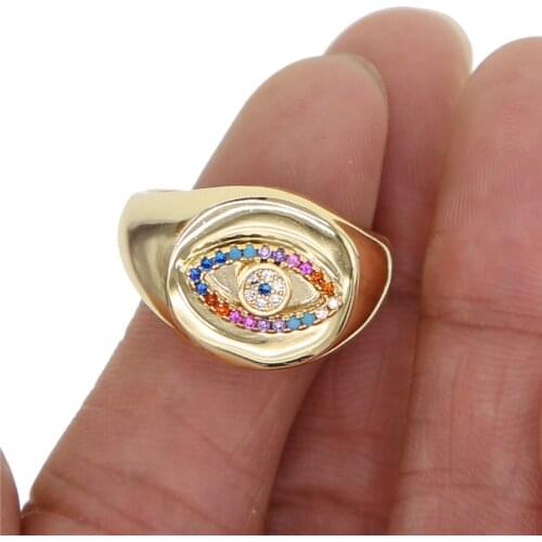 New arrived lucky evil eye charm jewelry for women gold filled rainbow colorful cz gorgeous fashion midi finger rings