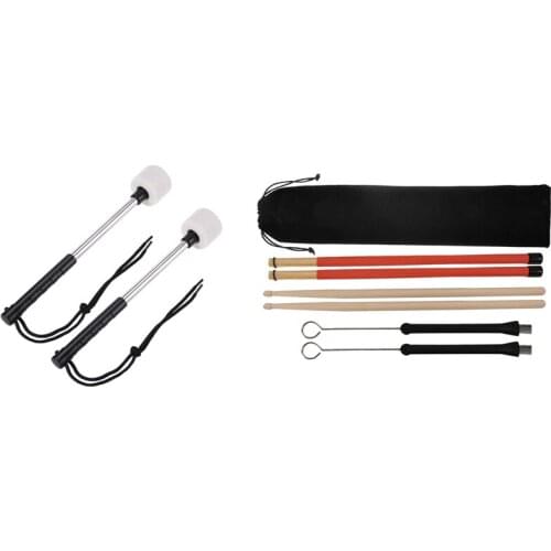 1 Pair 5A Drum Sticks Classic Maple Wood Drumsticks Set with 2Pcs Bass Drum Felt Head Percussion Mallets Timpani Sticks