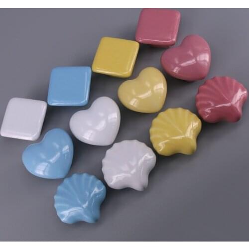 1pcs White Blue Pink Yellow Ceramic Drawer Shoe Cabinet Knobs Pulls Shell Square Heart Shape kitchen cupboard door handles
