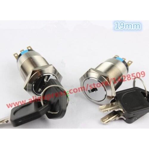 1pcs 3 pin Stainless Steel Metal 19mm Self Latching waterproof Key lock switch on-off