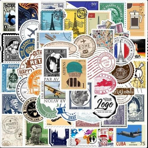 10/50PCS Retro Stamp Stickers Toy Travel Landmark Building Postmark Postage Sticker for DIY Suitcase Guitar Laptop Car Decals