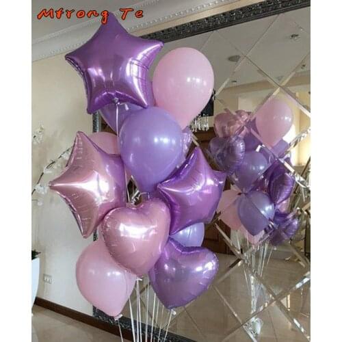 10pcs/lot Pink Purple Star Heart Foil Balloons Wedding Decoration Helium Balloon Happy Birthday Party Decor Baby Shower Balls