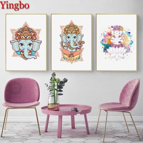 3 Pieces Religious God Hindu Lord Ganesh Diamond Painting Triptych Diamond Embroidery Mosaic Set 3D Pictures Full Square/Round