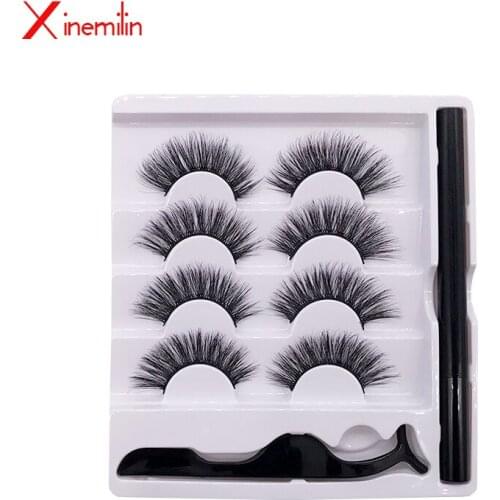 4 pairs Self-adhesive Eyeliner Pen Lashes Set Quickdrying No Magnetic 3D Eyelashes Wholesale Faux Cils Natural Makeup Tool set