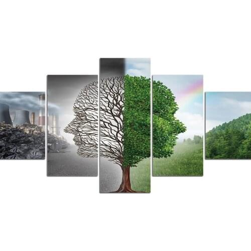 5 Pieces Seasons Rainbow Face Tree Scenery Cuadros Paintings Wall Art Home Decor Canvas Pictures Posters Decoration Accessories