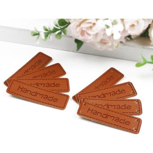 50pcs/lots Handmade PU Leather Letter Tag Label Rectangle Brown Label For DIY Craft Garment Clothes Sewing Accessories
